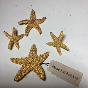 Vintage Marie De Masi Bright Gold Plated Sea Star Pin And Pierced Earring Set